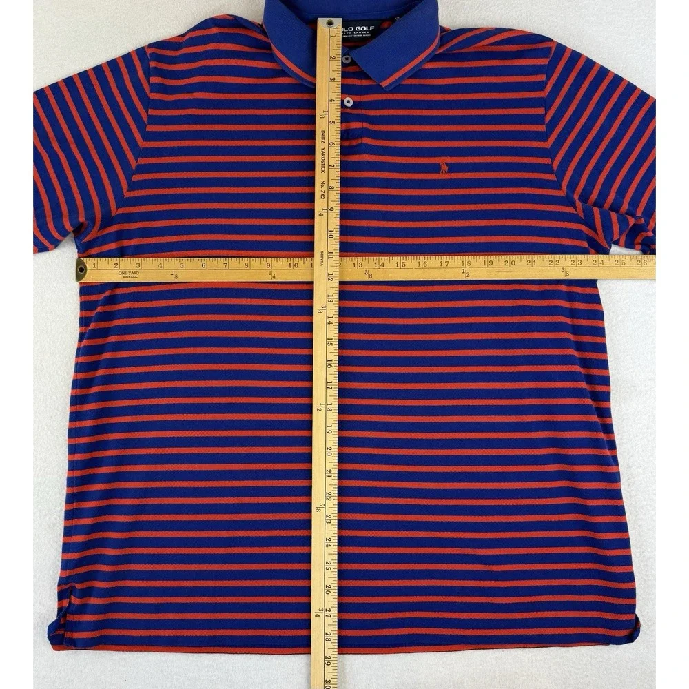 Ralph Lauren Polo Golf Shirt Blue Red‎ Striped Pony Short Sleeve Men's Size XL